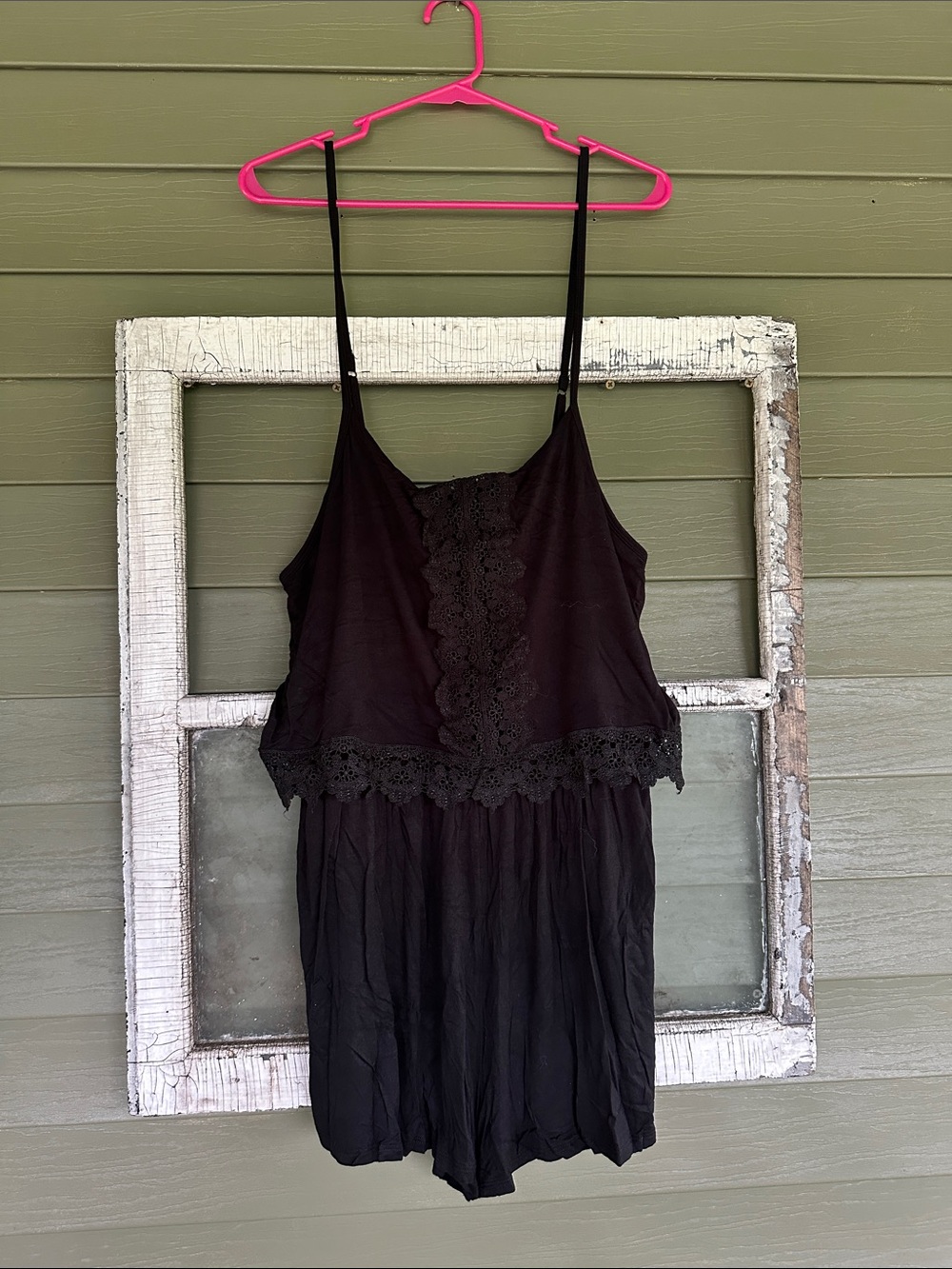 Rue21 Black‎ Lace Trim Romper Adjustable Straps Boho Summer Jumpsuit XL NWT